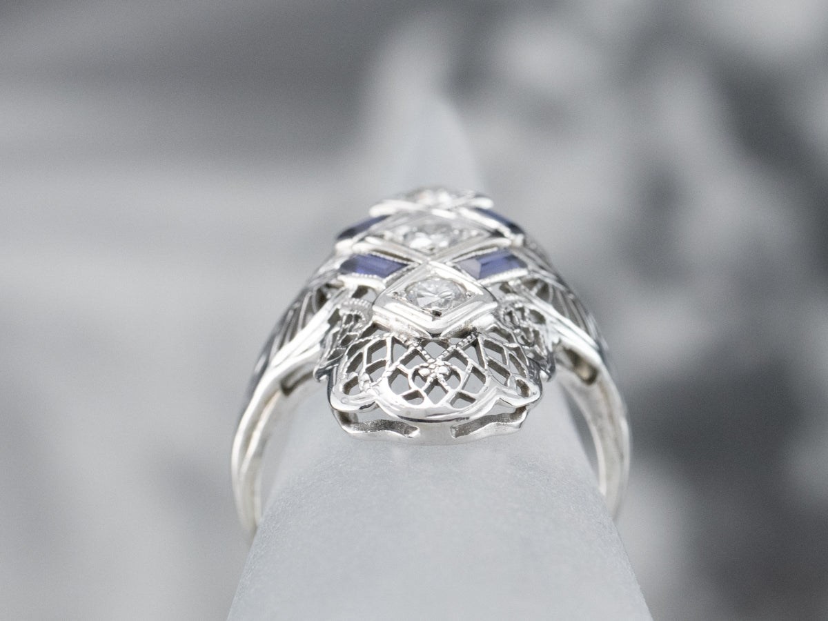 Art Deco Diamond and Synthetic Sapphire Ring