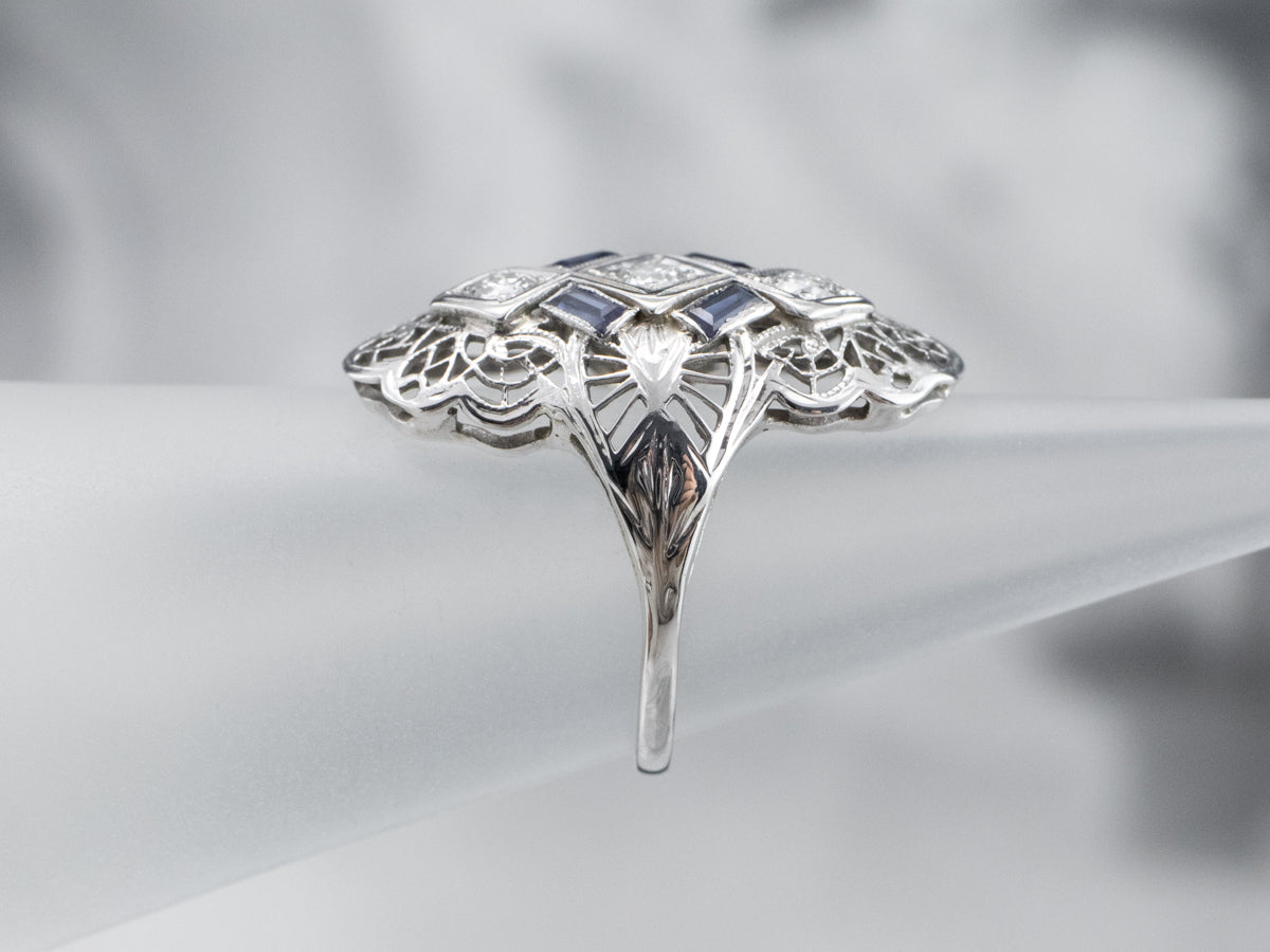 Art Deco Diamond and Synthetic Sapphire Ring