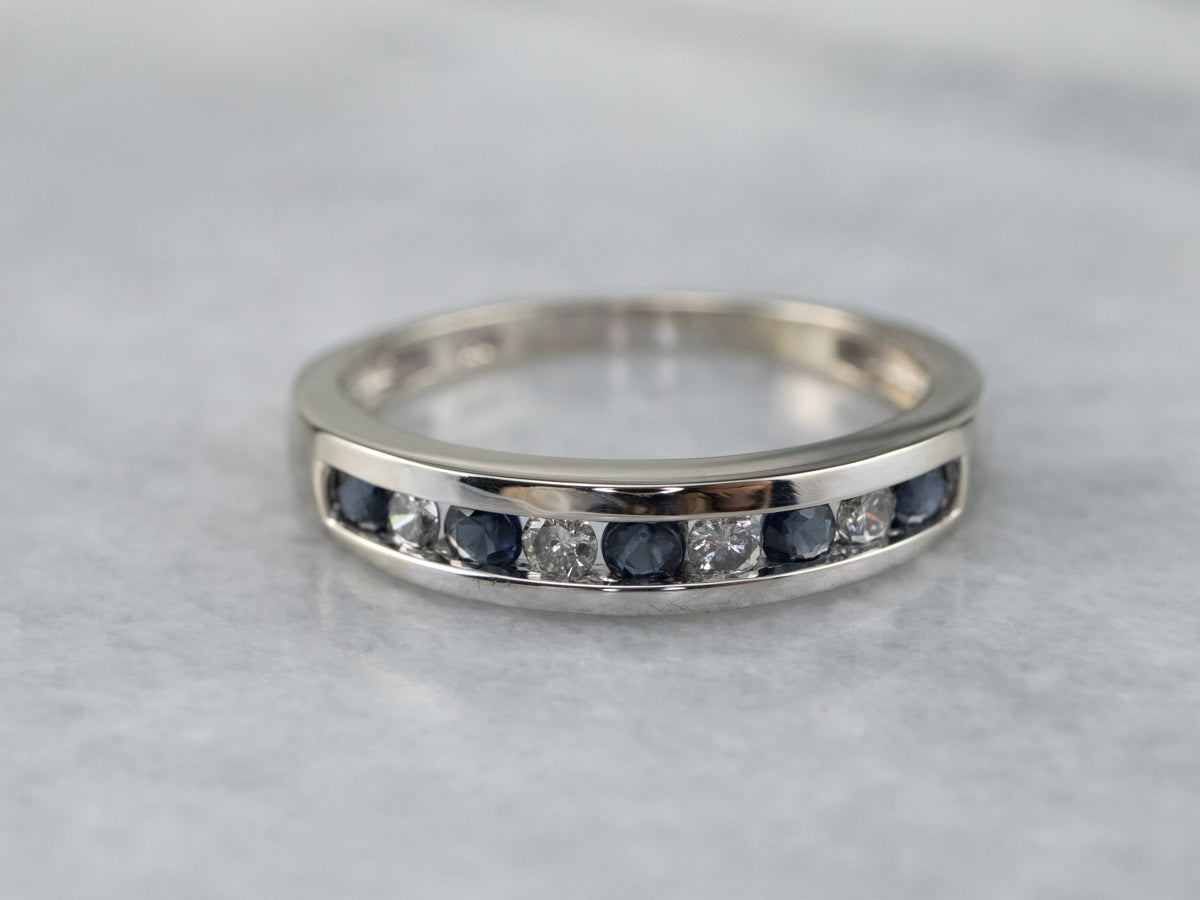 White Gold Sapphire and Diamond Band