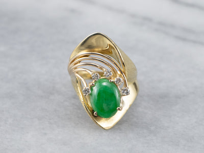 Modernist Jade and Diamond 18K Gold Ring