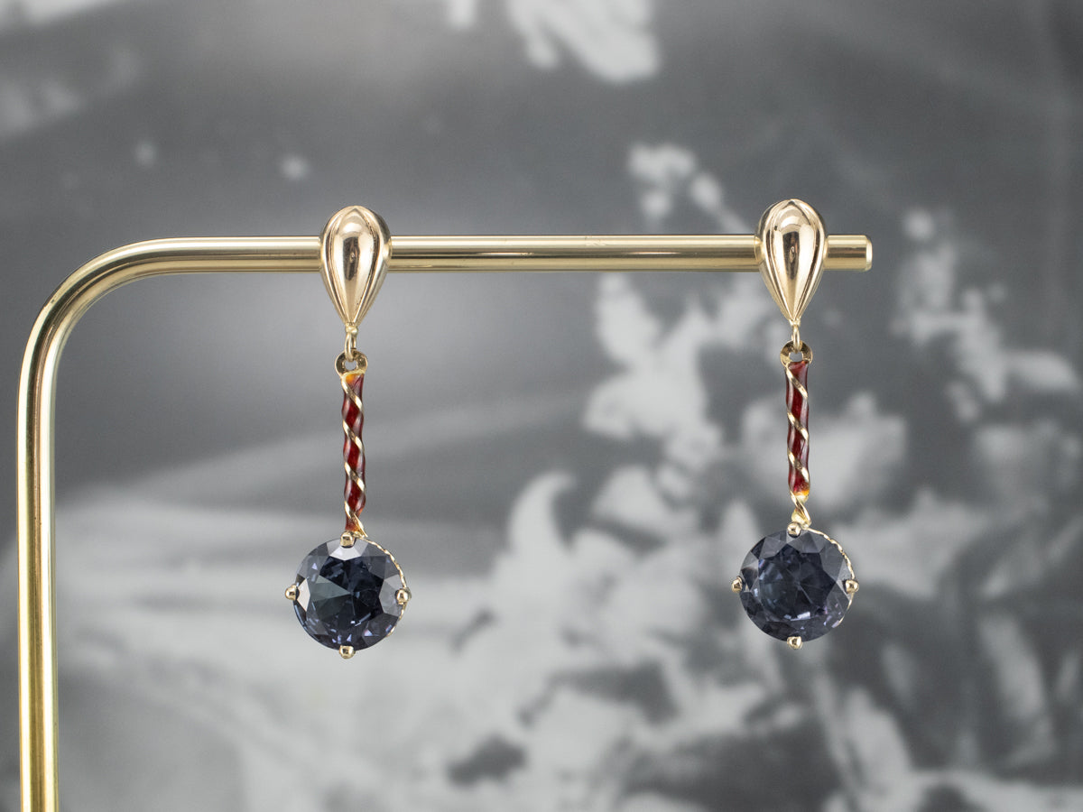 Synthetic Alexandrite Enamel Drop Earrings