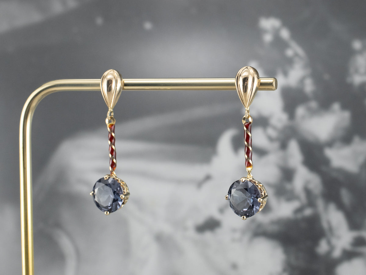 Synthetic Alexandrite Enamel Drop Earrings