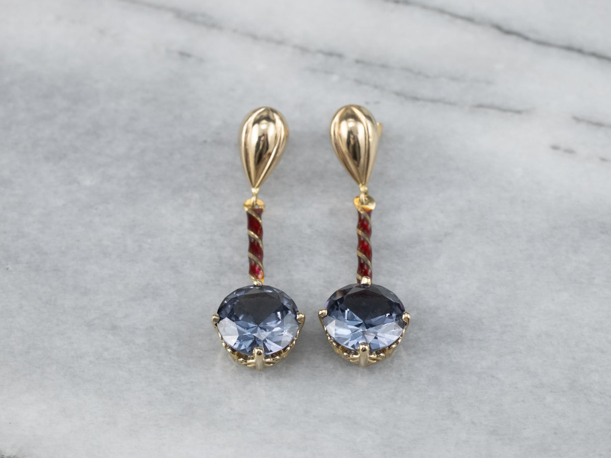 Synthetic Alexandrite Enamel Drop Earrings