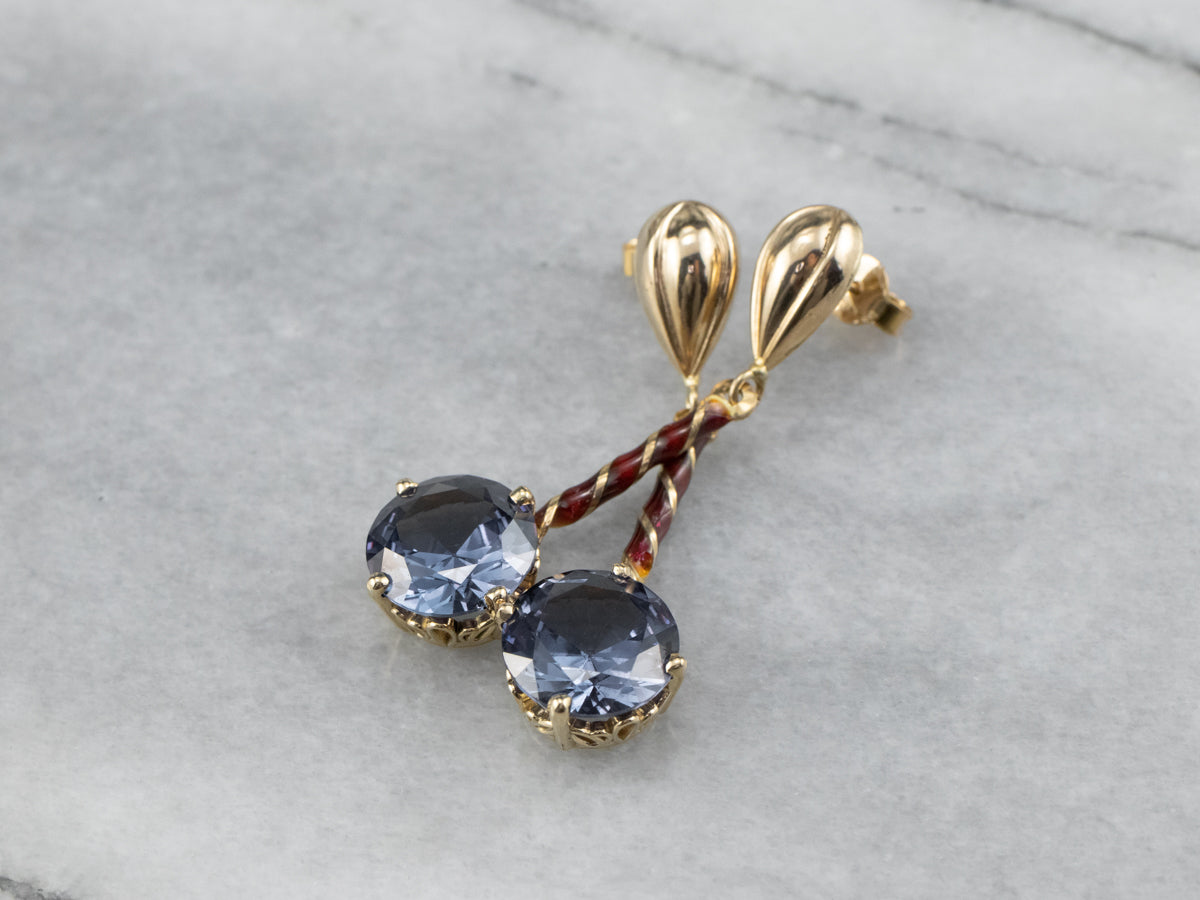 Synthetic Alexandrite Enamel Drop Earrings