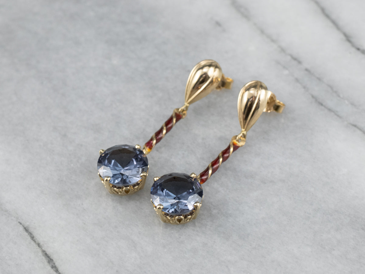 Synthetic Alexandrite Enamel Drop Earrings