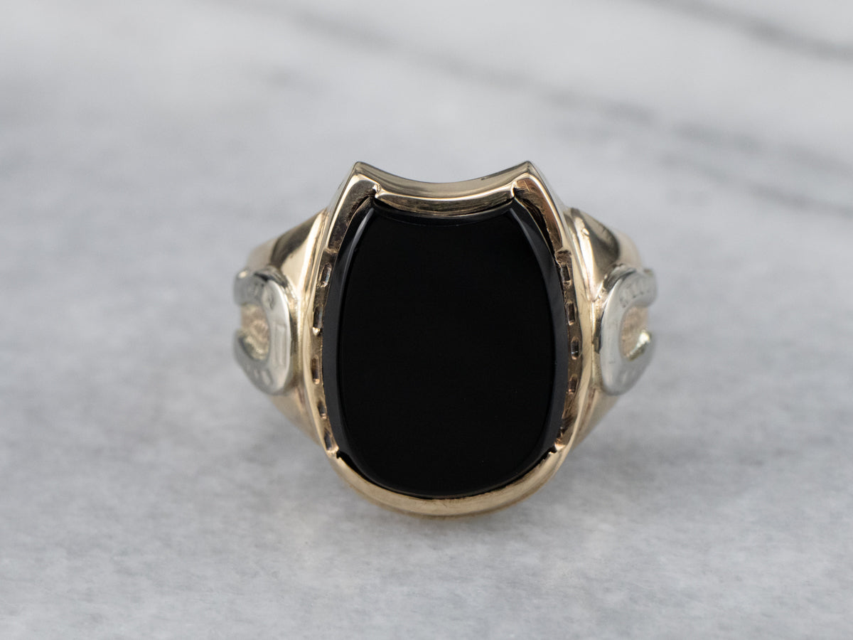 Black Onyx Gold "Horseshoe" Ring