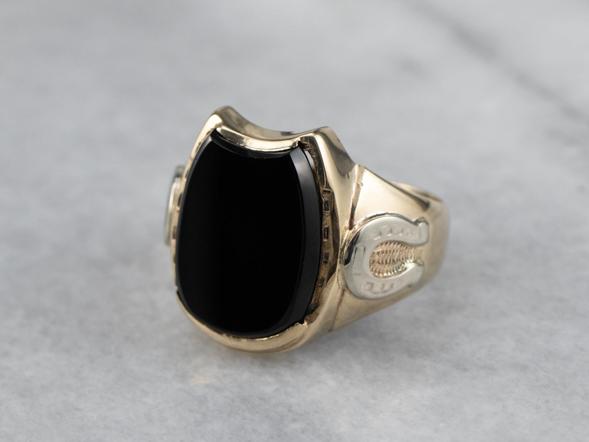 Black Onyx Gold "Horseshoe" Ring