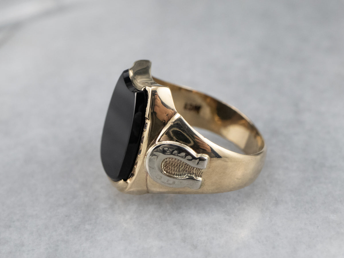 Black Onyx Gold "Horseshoe" Ring