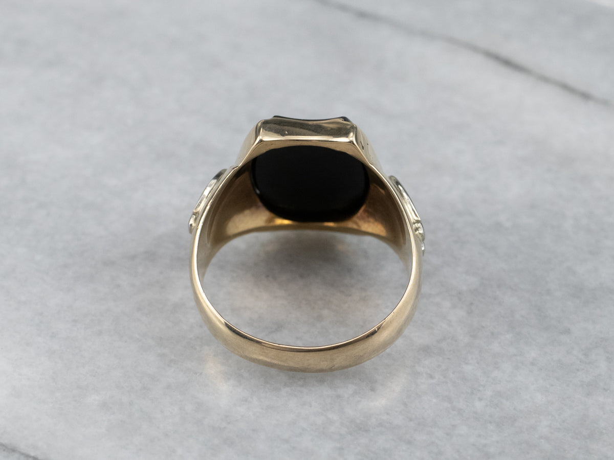 Black Onyx Gold "Horseshoe" Ring