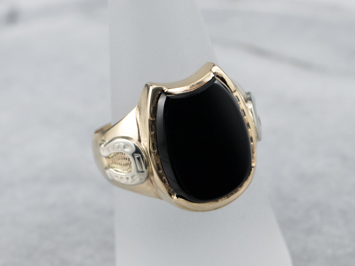Black Onyx Gold "Horseshoe" Ring