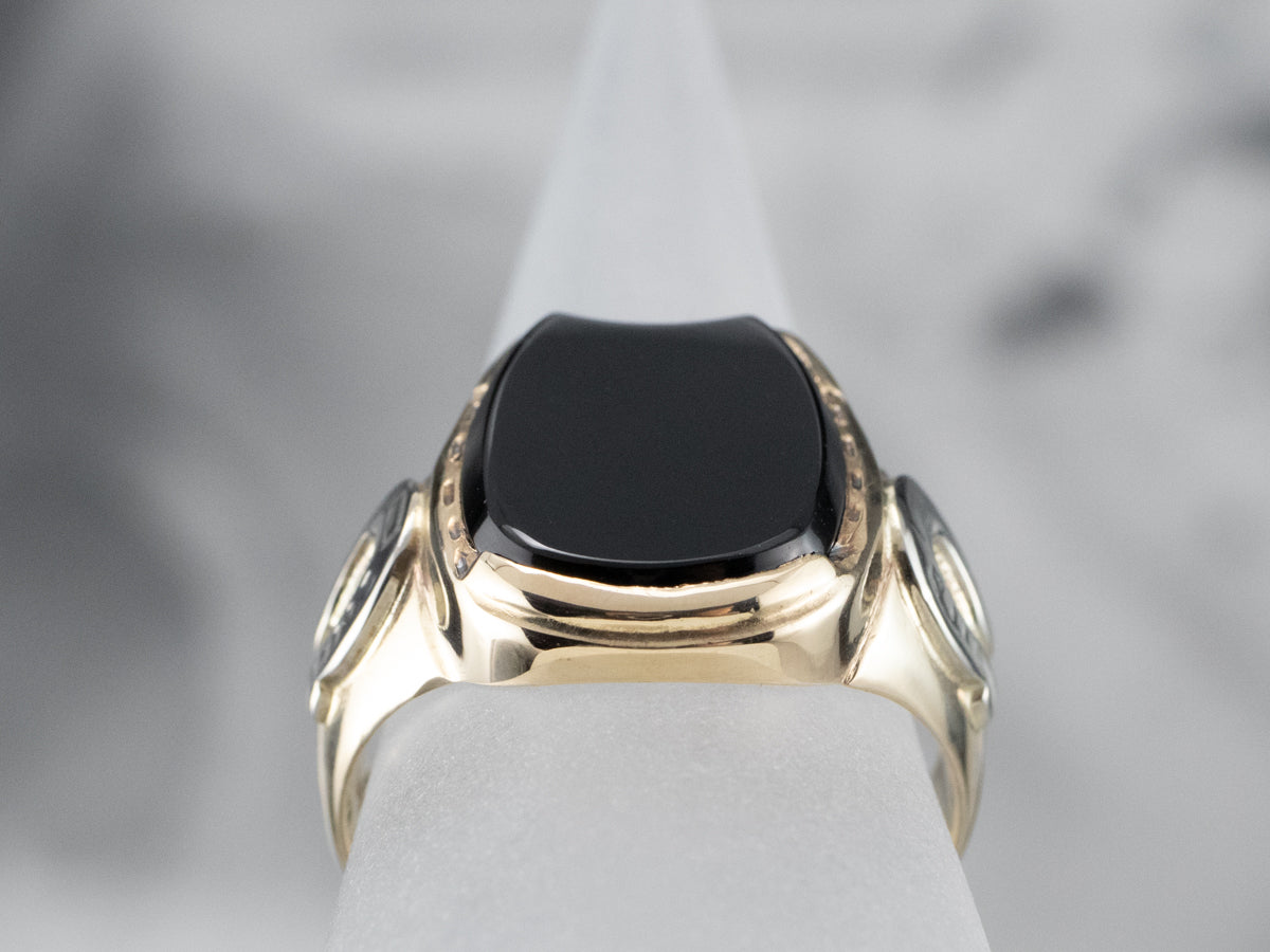 Black Onyx Gold "Horseshoe" Ring