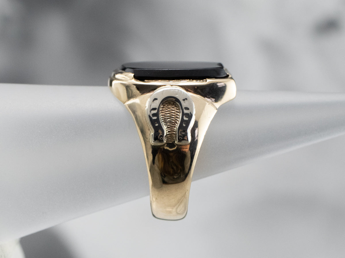 Black Onyx Gold "Horseshoe" Ring
