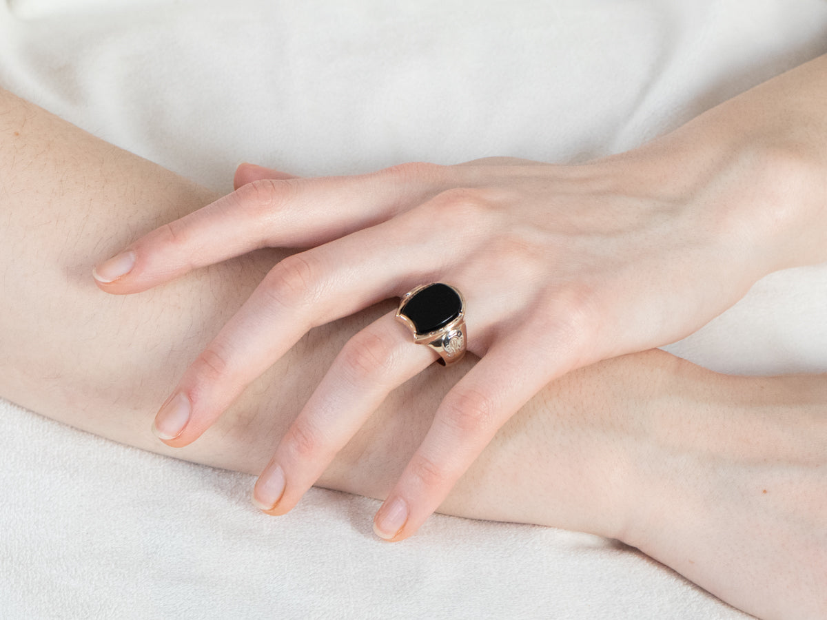 Black Onyx Gold "Horseshoe" Ring