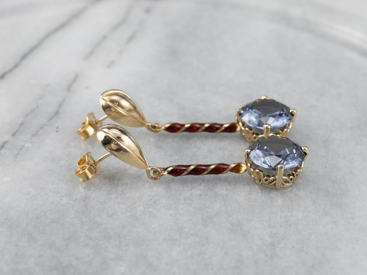 Synthetic Alexandrite Enamel Drop Earrings