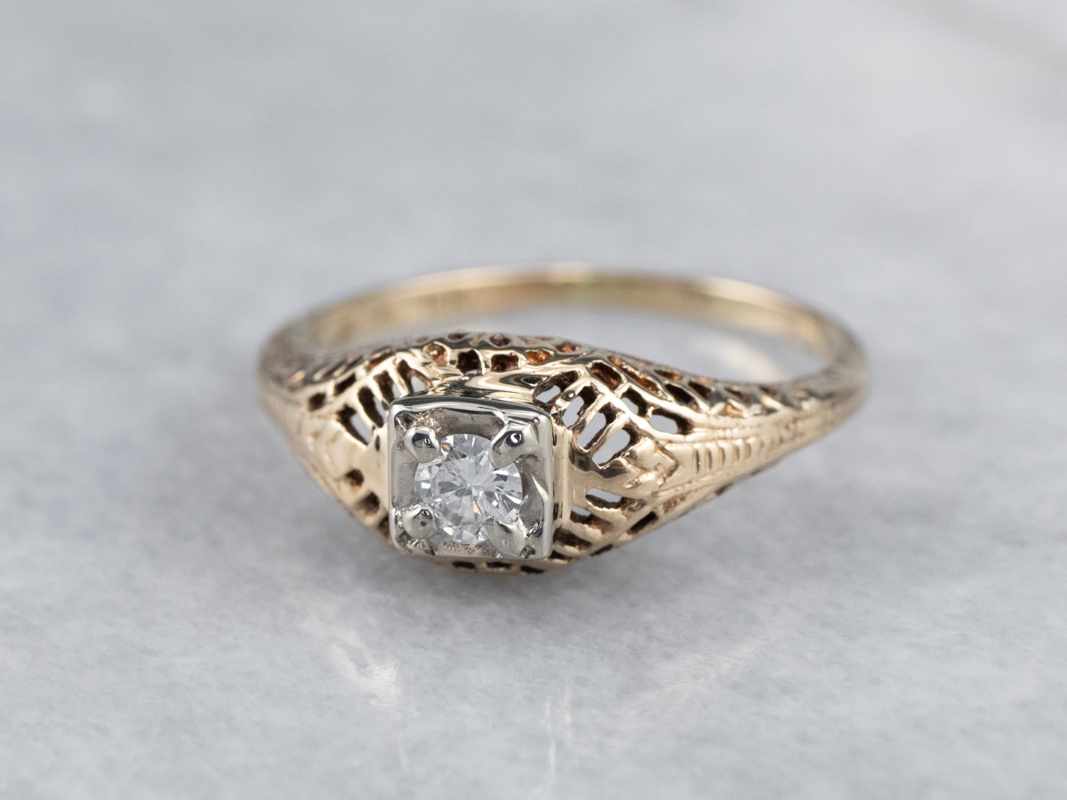 Late Deco Diamond Solitaire Engagement Ring
