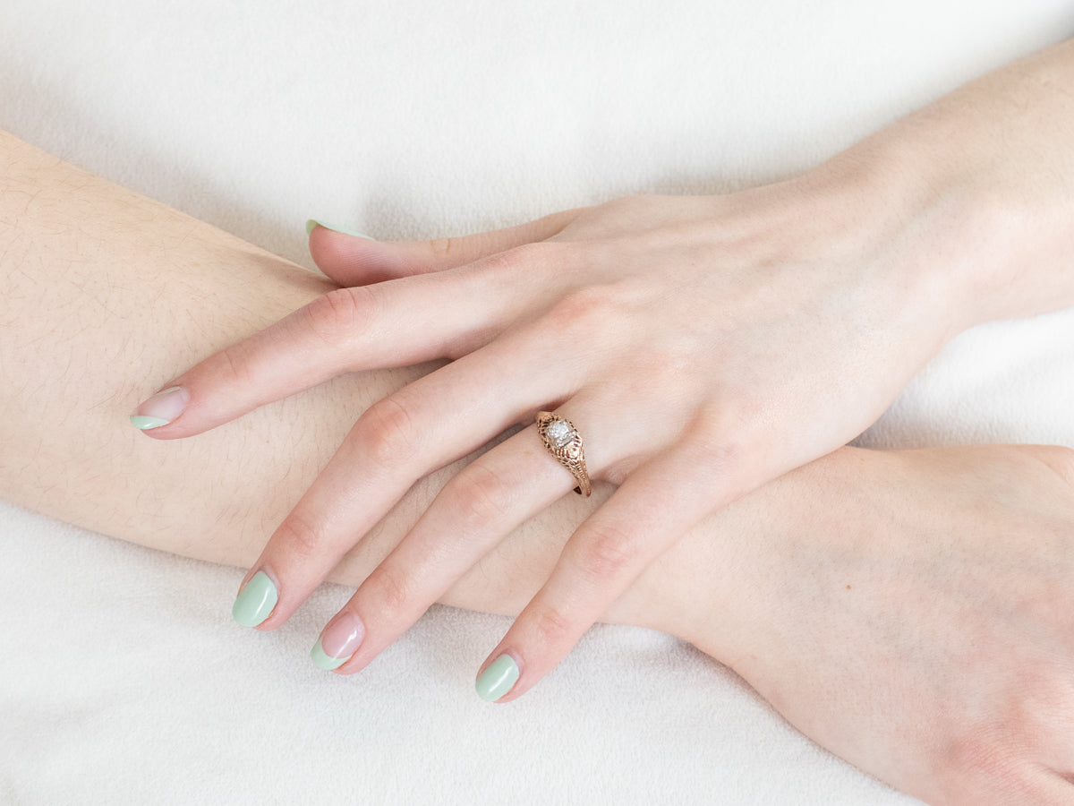 Late Deco Diamond Solitaire Engagement Ring