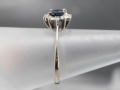 White Gold Sapphire Diamond Halo Ring