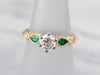 Modern Gold Diamond and Emerald Engagement Ring