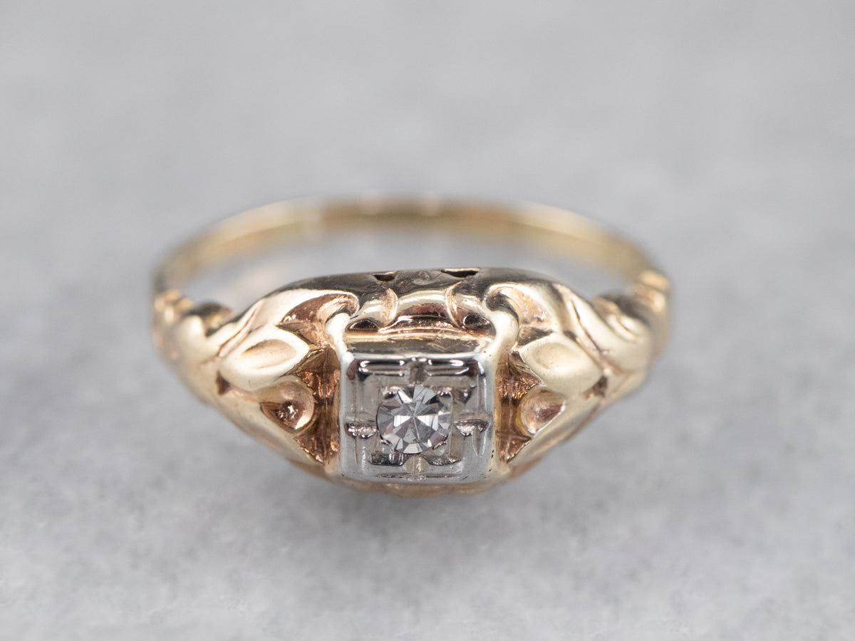 Antique 1940s .33ct VS G Diamond 14k Yellow Gold Platinum Wedding Band Ring  | eBay