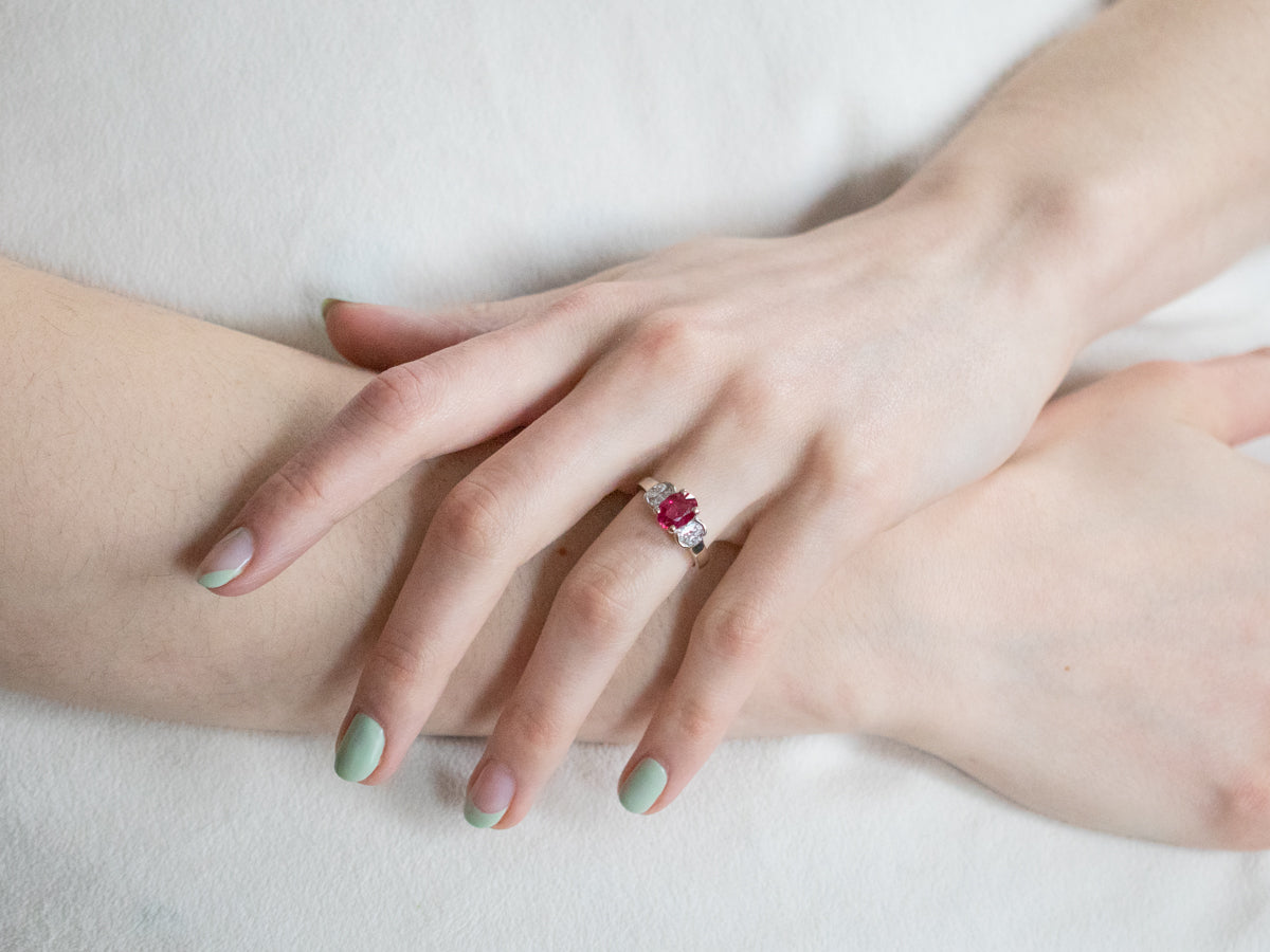 Modern Gold Ruby and Diamond Ring