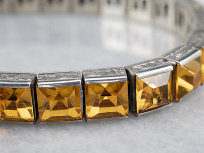 Antique Faceted Yellow Glass Link Bracelet