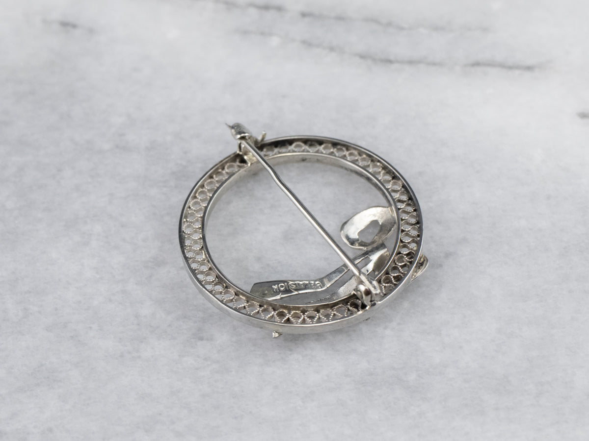 Retro Era Gold Filigree Circle Pin