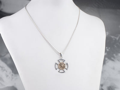 Floral Sterling Silver Gold Cross Pendant