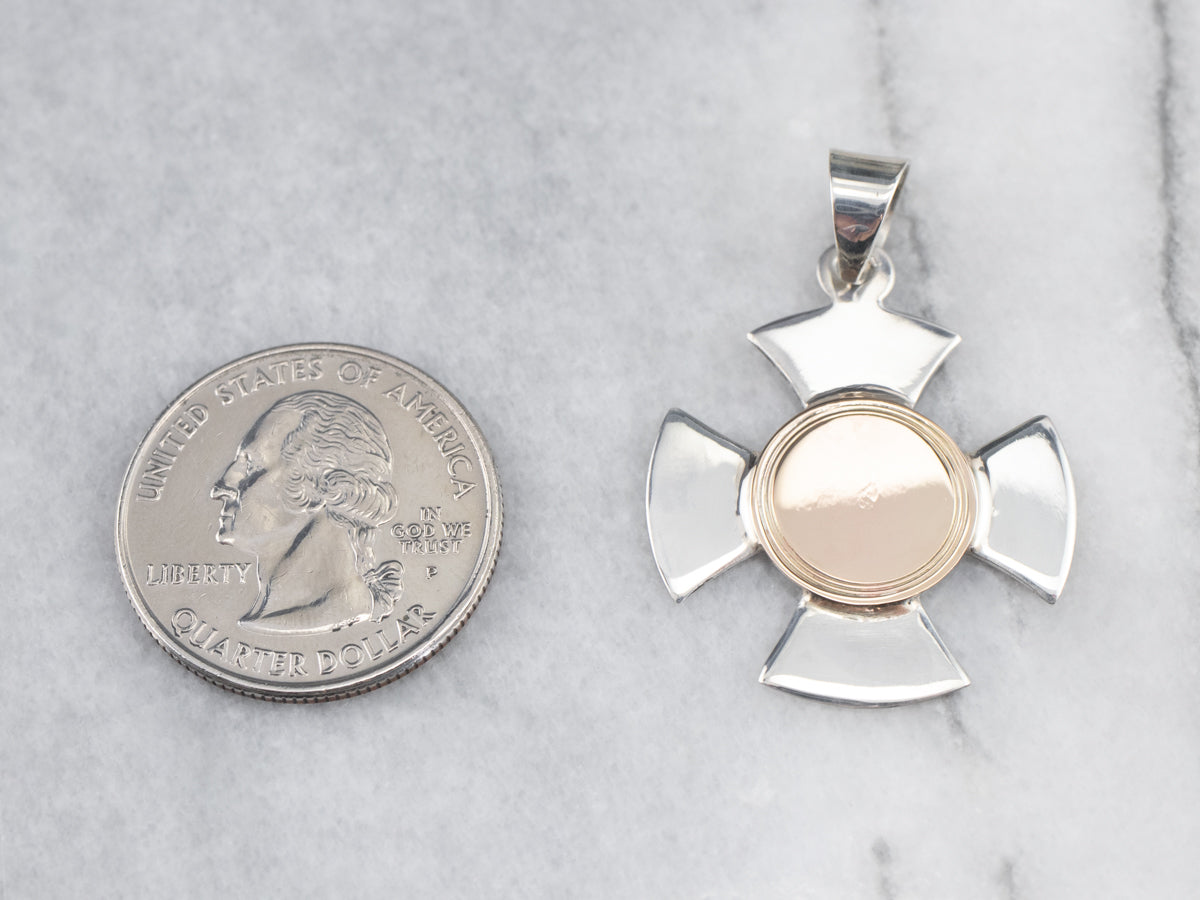 Mixed Metal Maltese Cross Pendant