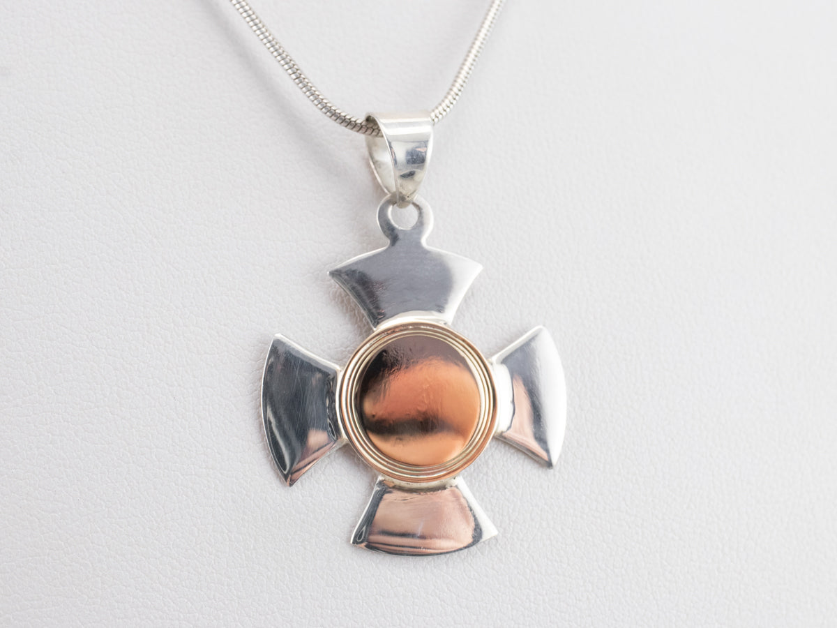 Mixed Metal Maltese Cross Pendant