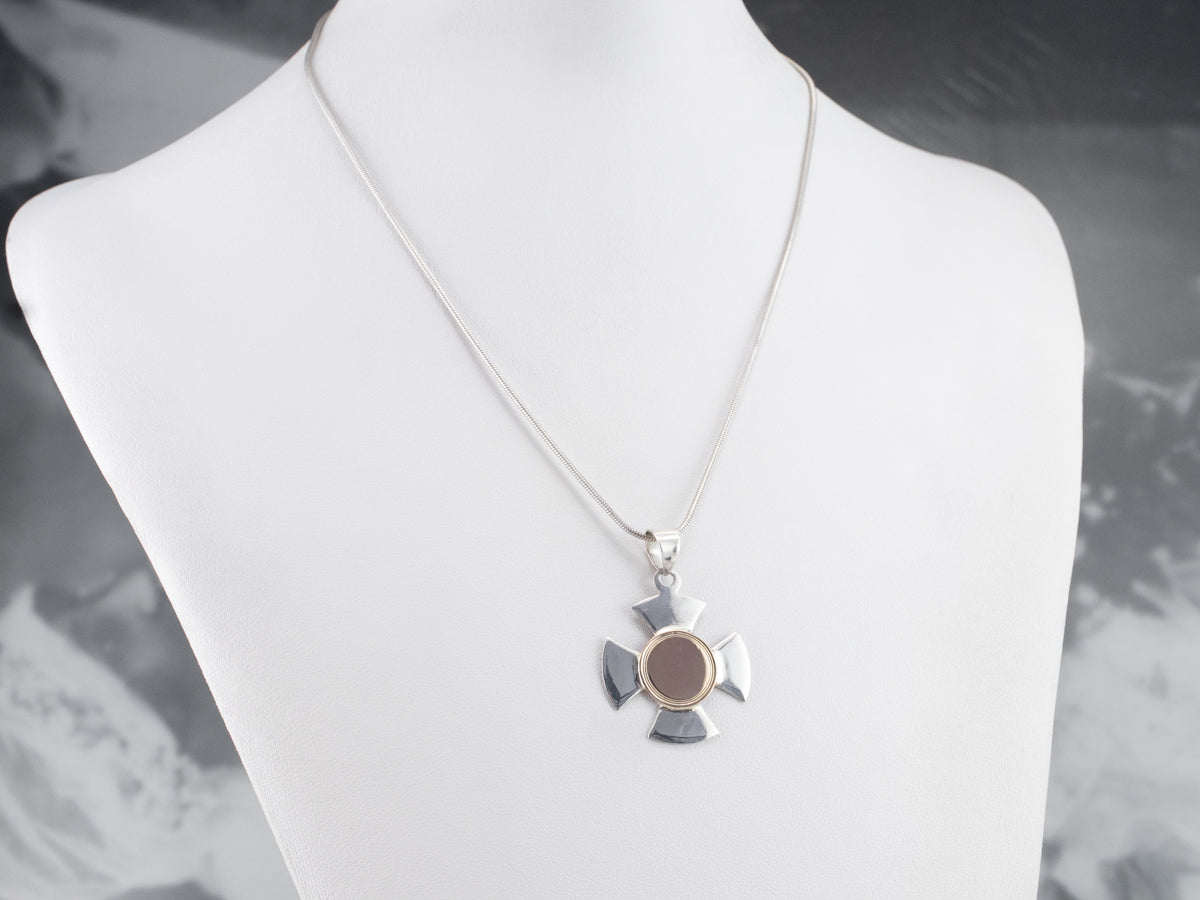 Mixed Metal Maltese Cross Pendant