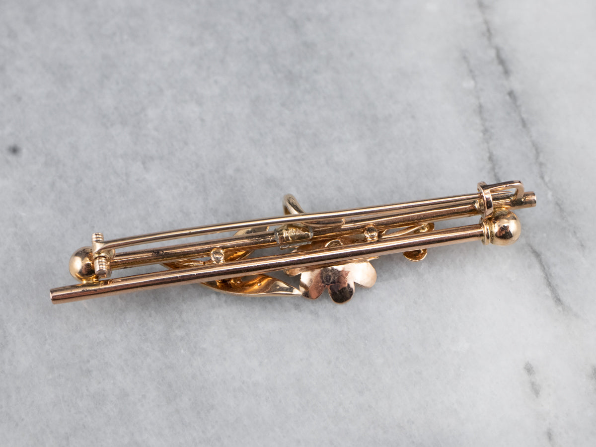 Victorian Diamond Turquoise and Seed Pearl Flower Pin