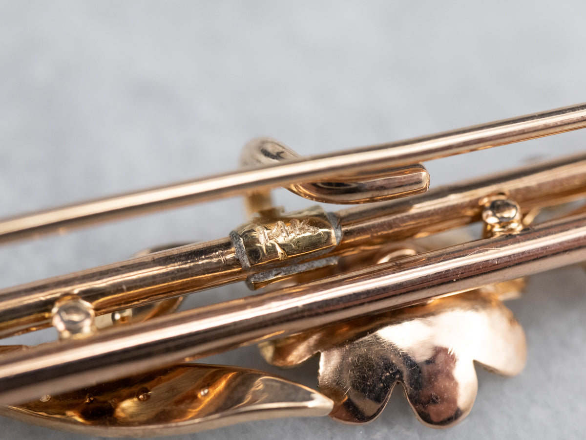 Victorian Diamond Turquoise and Seed Pearl Flower Pin