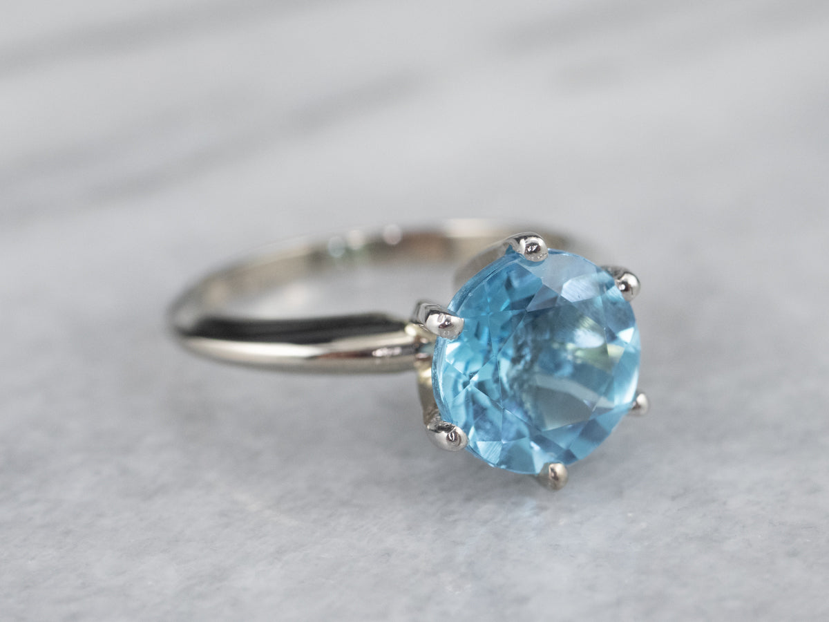 White Gold Blue Topaz Solitaire Ring