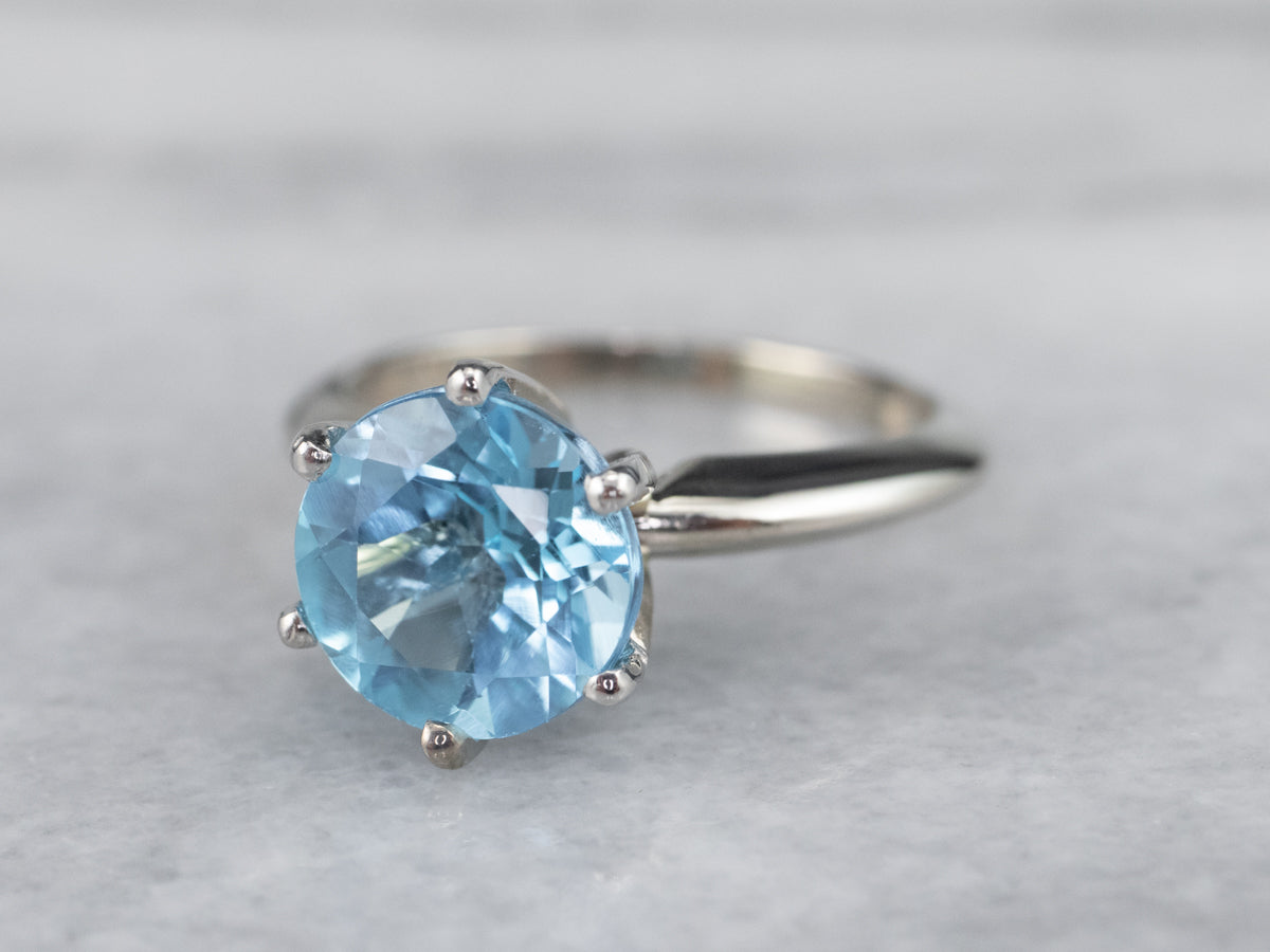 White Gold Blue Topaz Solitaire Ring