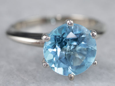 White Gold Blue Topaz Solitaire Ring