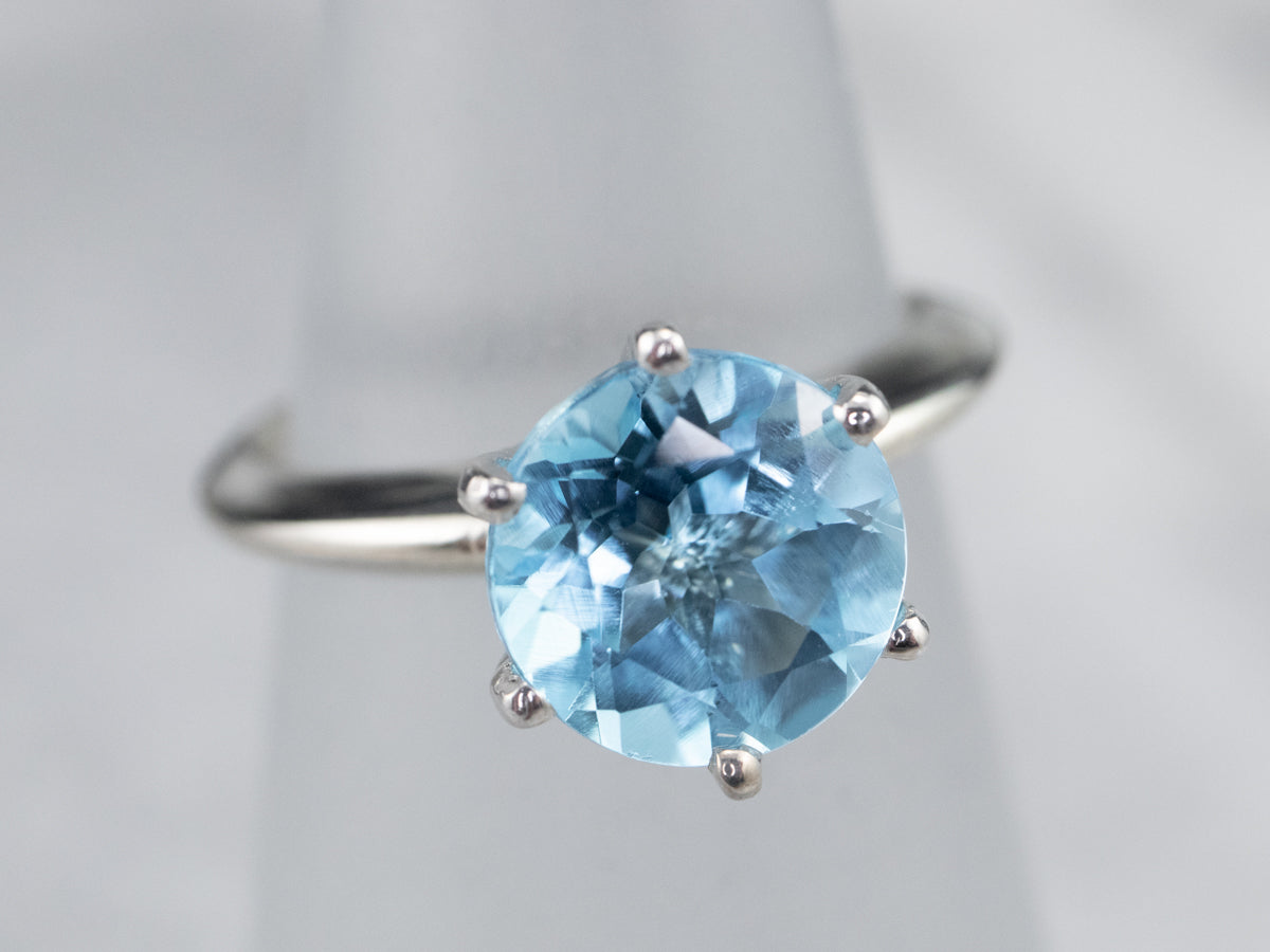 White Gold Blue Topaz Solitaire Ring