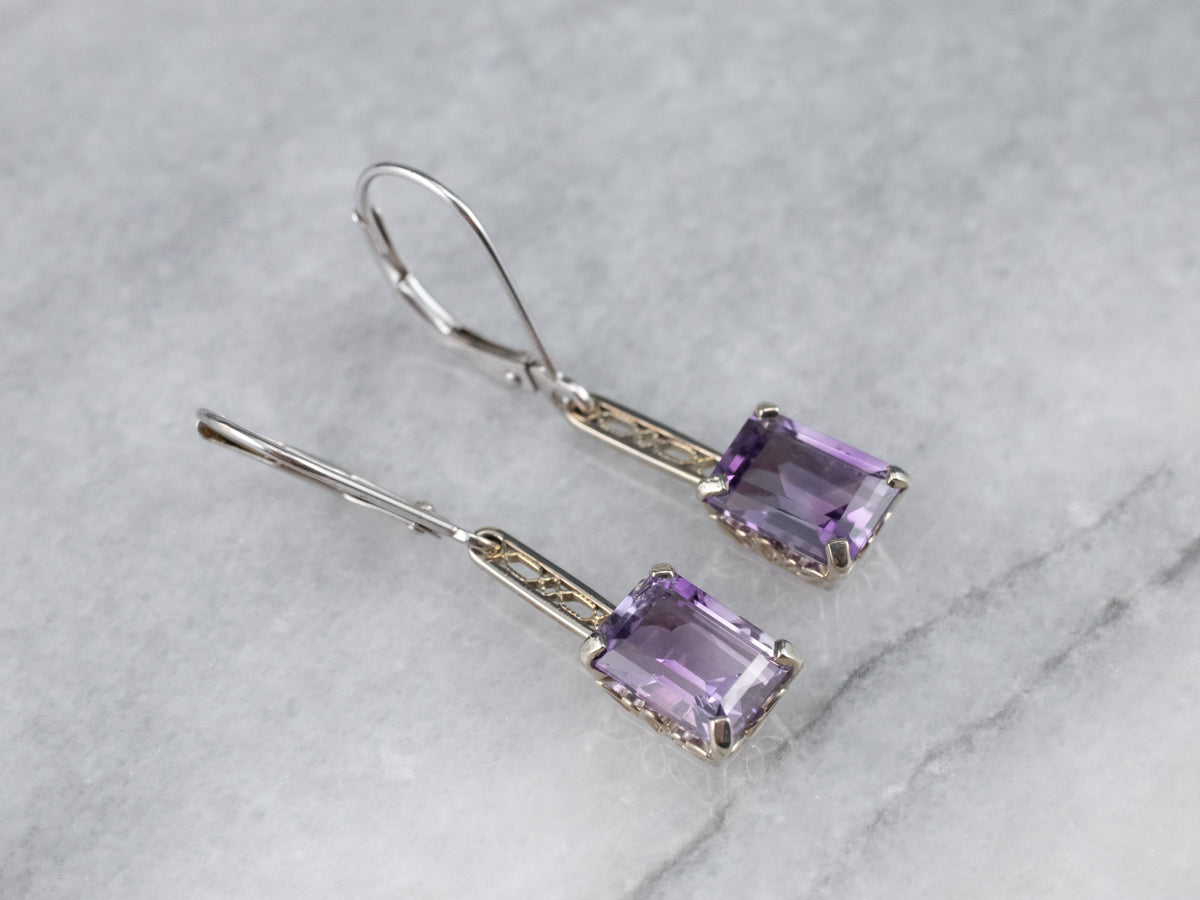 White Gold Amethyst Drop Earrings
