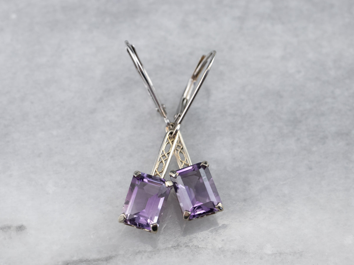 White Gold Amethyst Drop Earrings