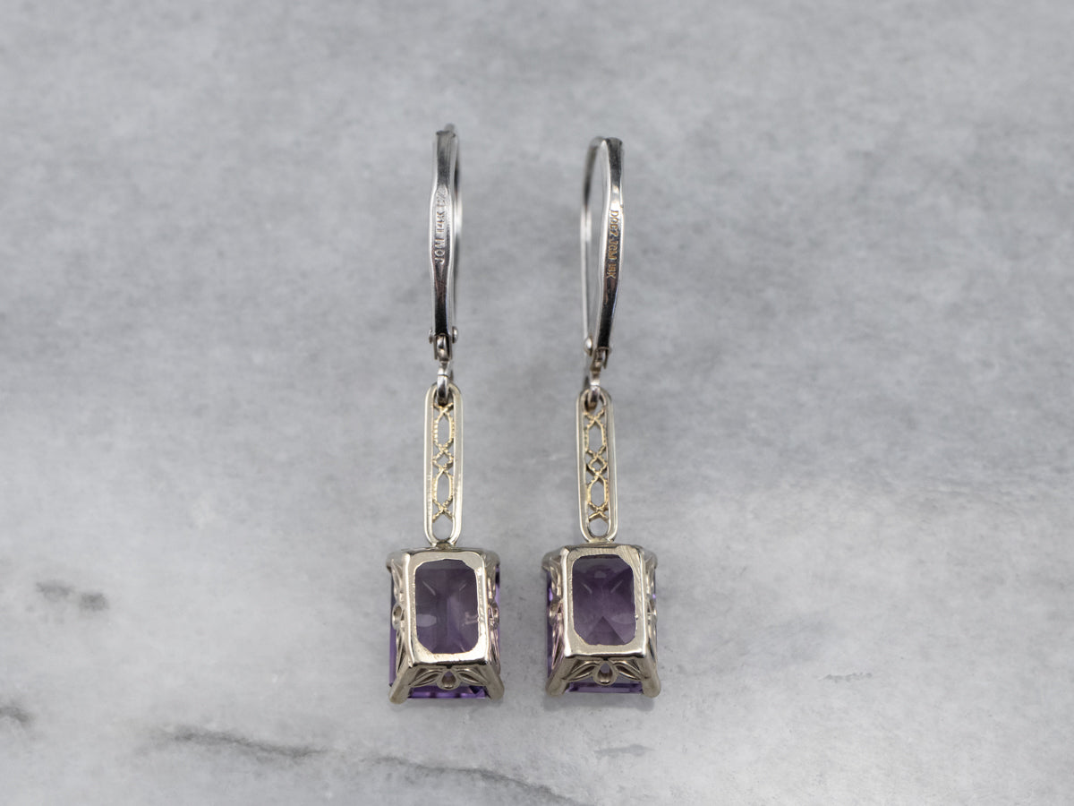 White Gold Amethyst Drop Earrings