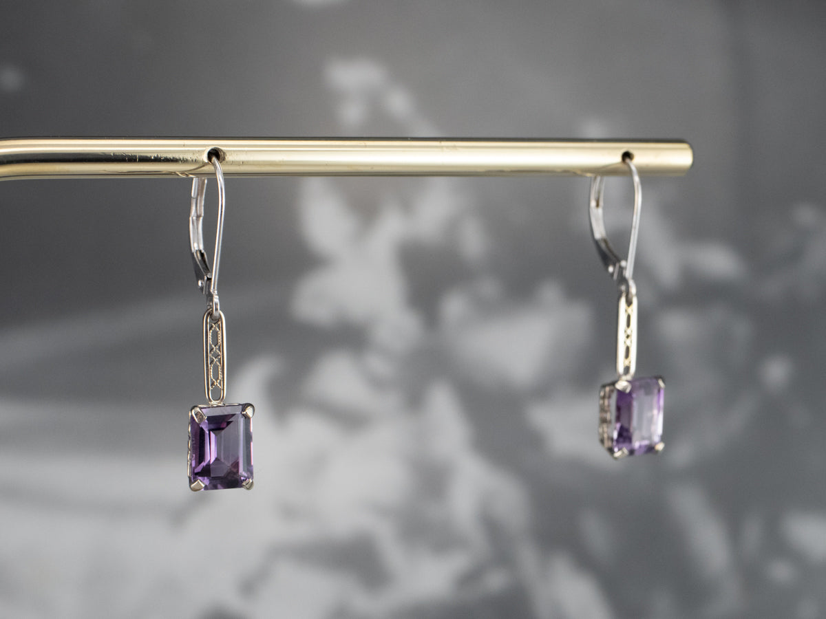 White Gold Amethyst Drop Earrings