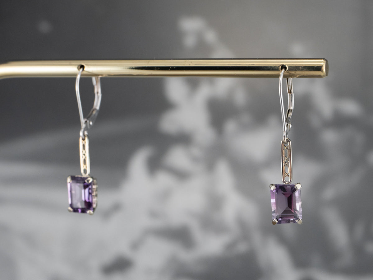 White Gold Amethyst Drop Earrings
