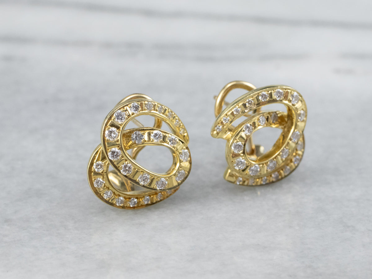 Looping 18K Gold Diamond Stud Earrings