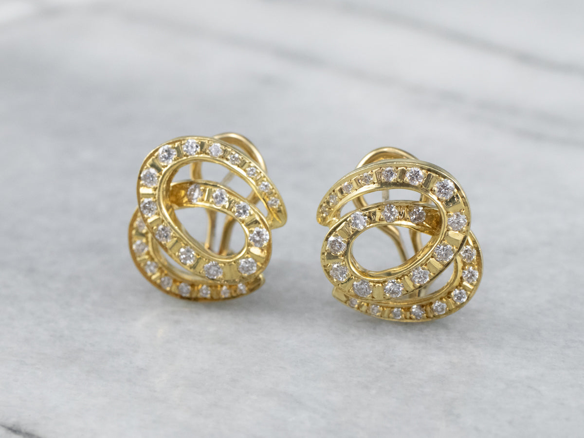 Looping 18K Gold Diamond Stud Earrings