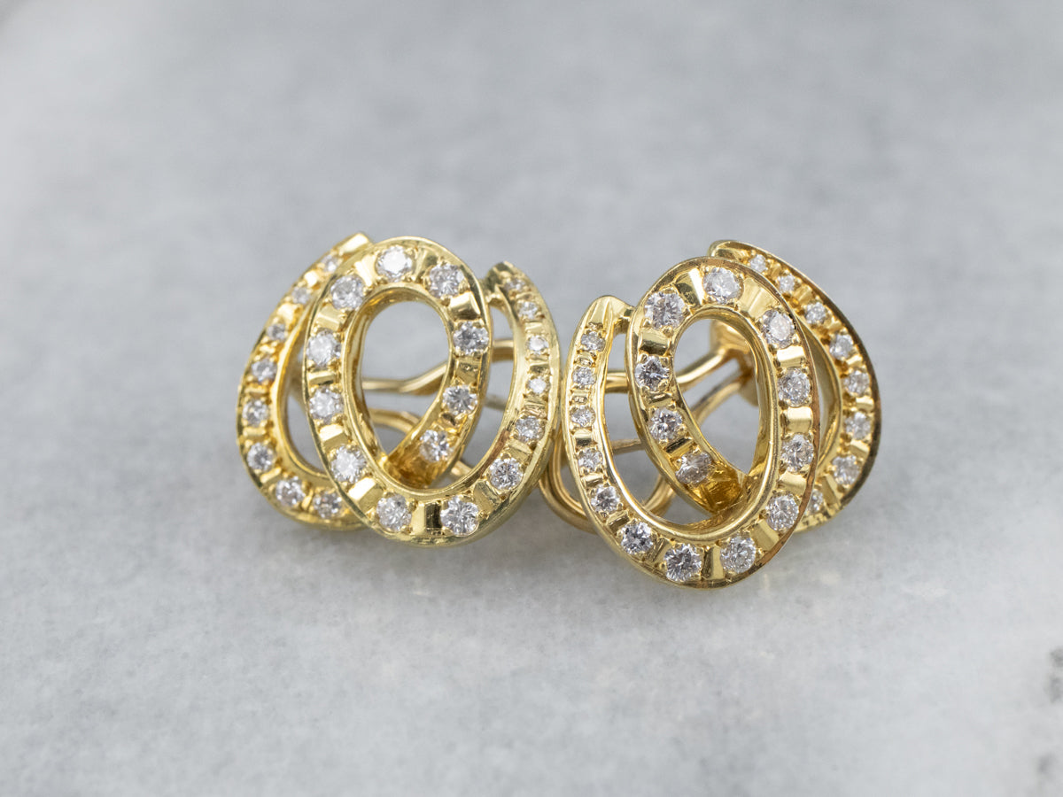Looping 18K Gold Diamond Stud Earrings