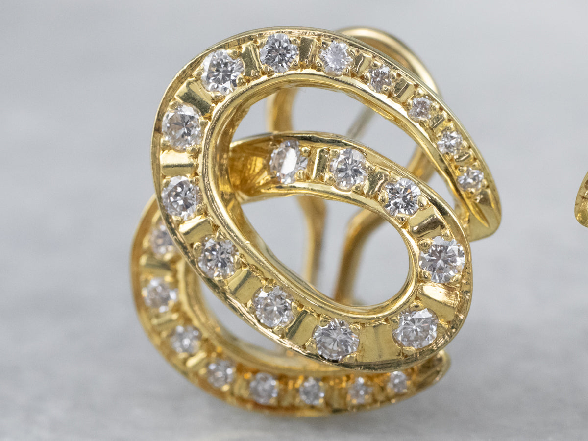 Looping 18K Gold Diamond Stud Earrings