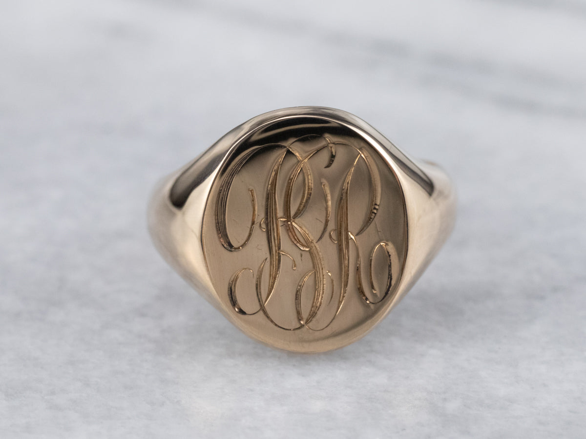 Gold-plated Signet Ring Monogram with Initials, Calligraphy font, Silver  925 and enamel