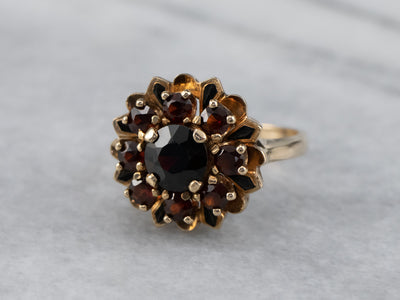 Vintage Garnet Black Enamel Halo Ring