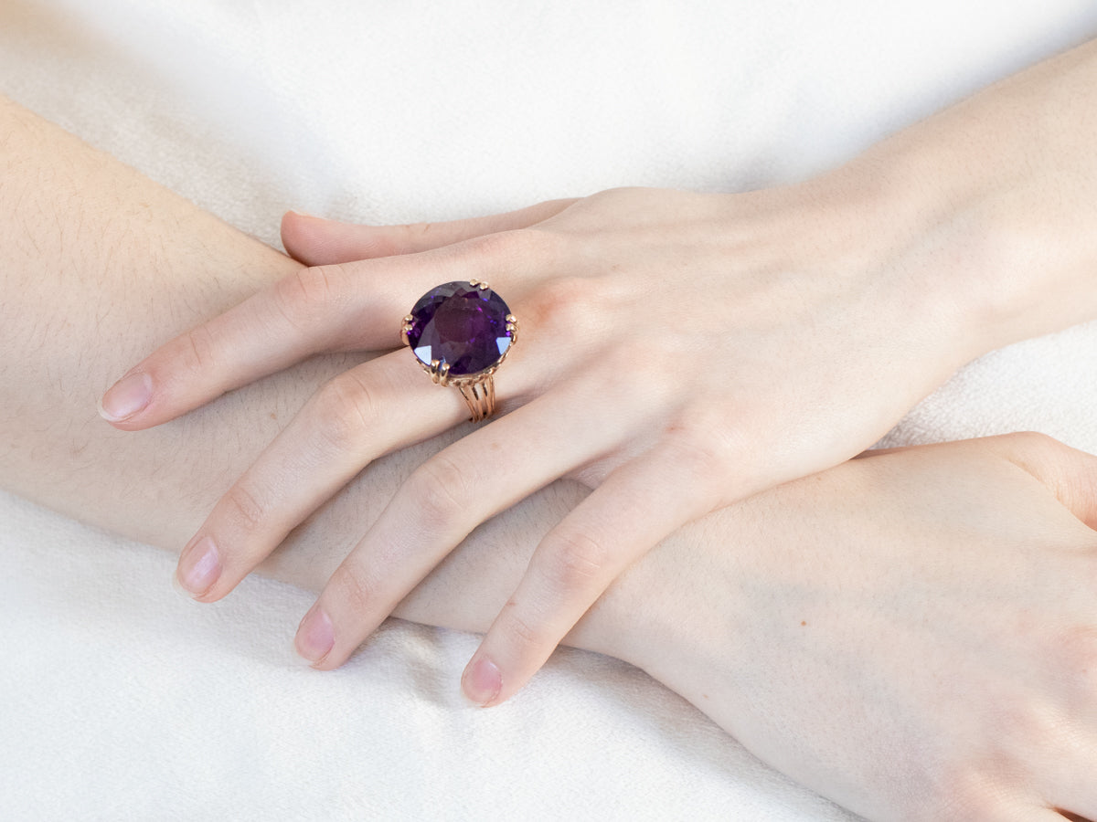 Gold Amethyst Statement Ring