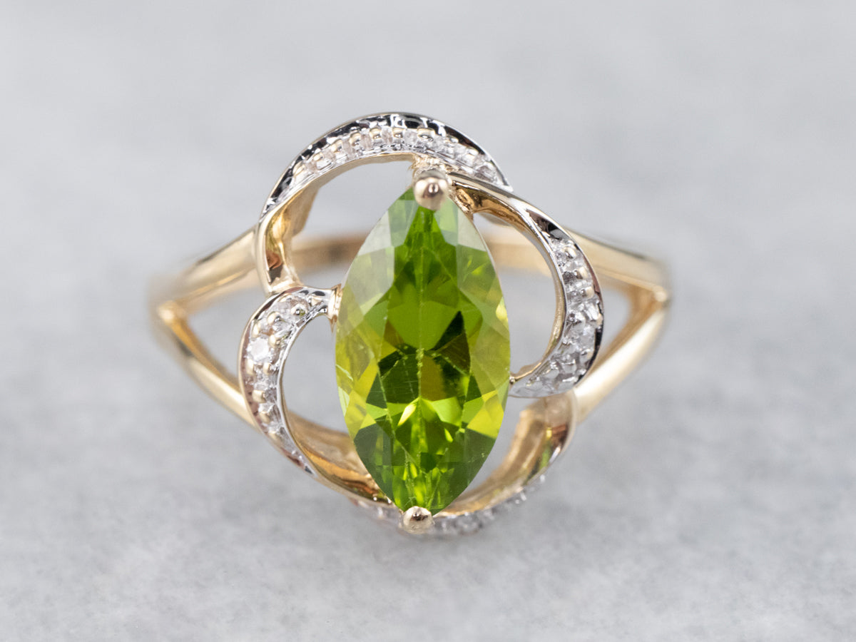 Marquise Peridot Two Tone Gold Ring