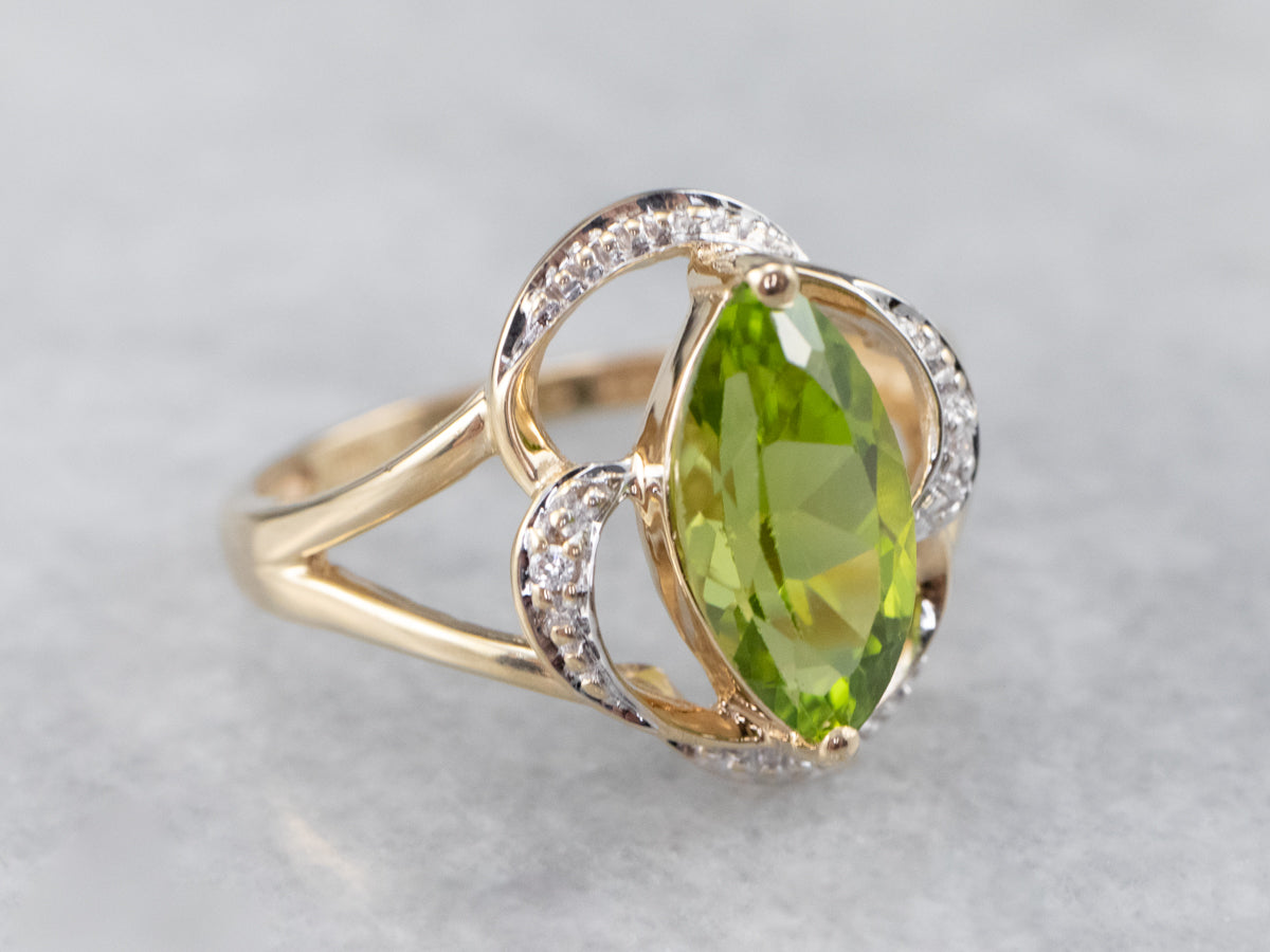 Marquise Peridot Two Tone Gold Ring